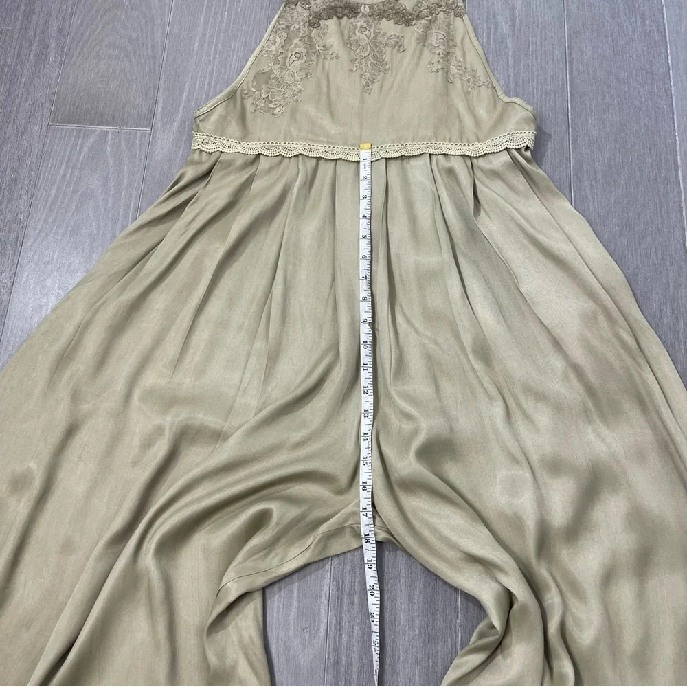 Free People x Brenda Knight Lace Pleated Decorated Wide Leg Overalls Jumpsuit M - Picture 14 of 16